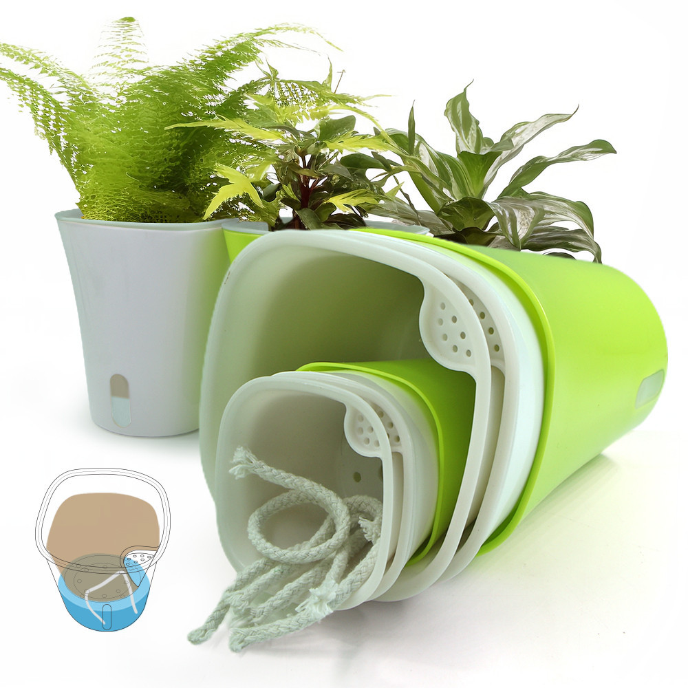 4-sizes Flower Pot Automatic Watering Plastic Growing Container with ...