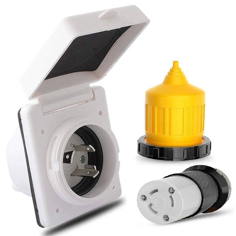 ♜30AMP RV Power Inlet Outlet Shore Power Kit W/Boot Cord Protector 125V ...