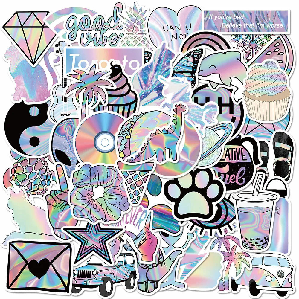 -10/30/50PCS Holographic Laser Style Graffiti Cool Stickers for Laptop ...