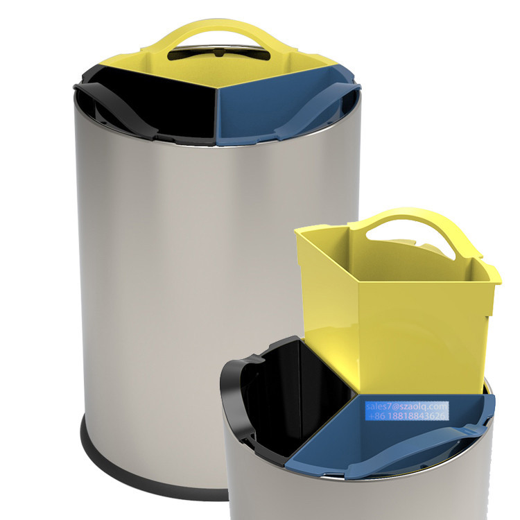 ☼Custom Trash Bin 3 Compartments Garbage Can Steel Recycling Trash Bin ...