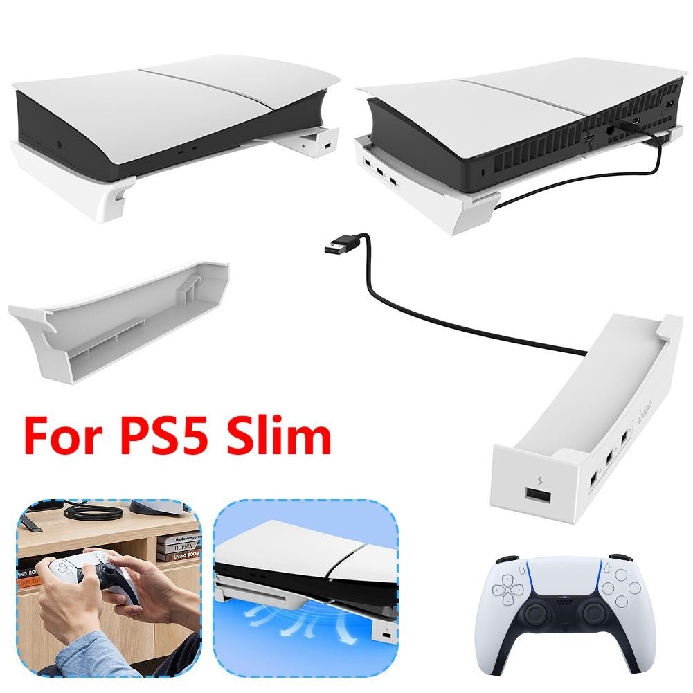 ☹For PS5 Slim Holder Horizontal Storage Stand With 4-Port USB Hub Base ...