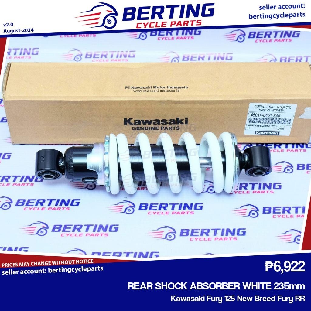 REAR SHOCK ABSORBER WHITE 235mm Kawasaki Fury 125 New Breed Genuine ...