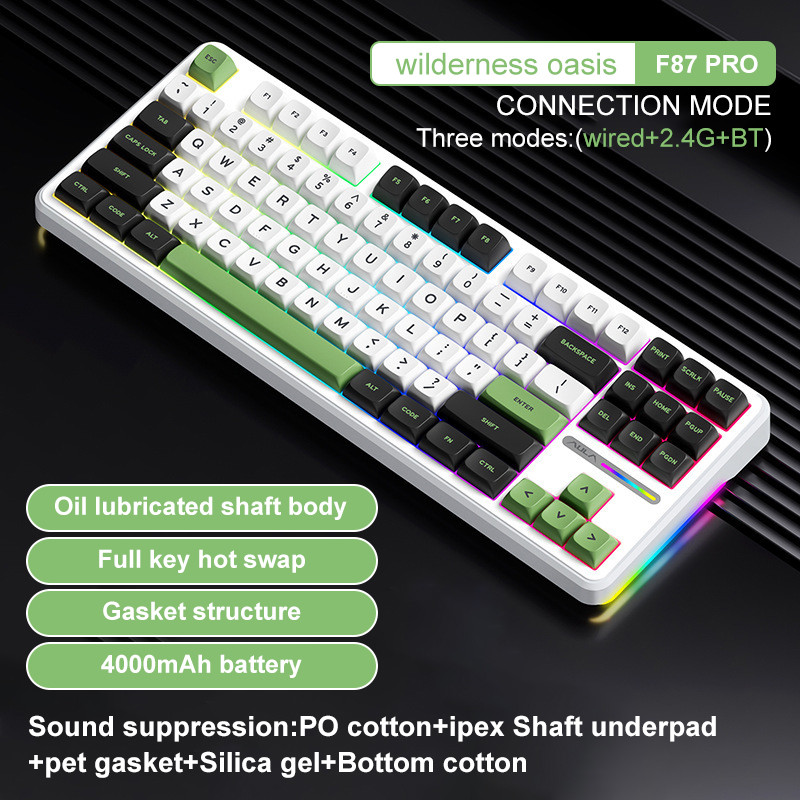 ☢AULA F87 Pro Mechanical Keyboard 2.4g/Usb/Bluetooth Tri Mode Wireless ...