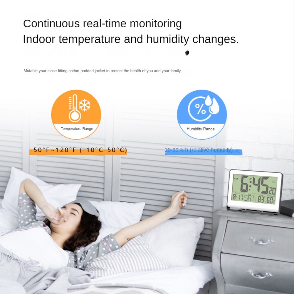 ☁Atomic Clock with Indoor Temperature and Humidity,SelfSetting Digital