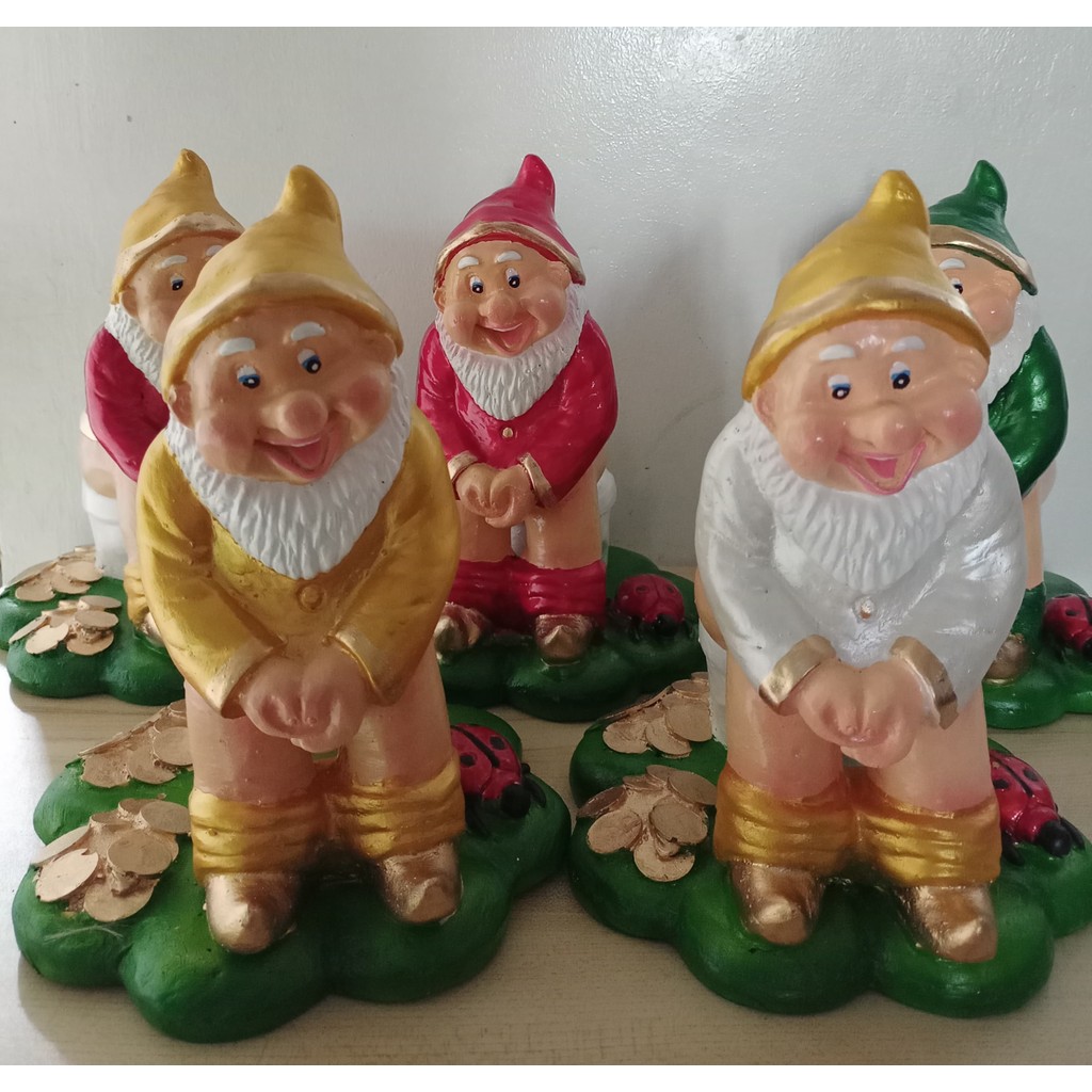 Smiley Mikoy 9" Tall, Lucky Dwarfs Pooping Gold on Top of Clover Leaf