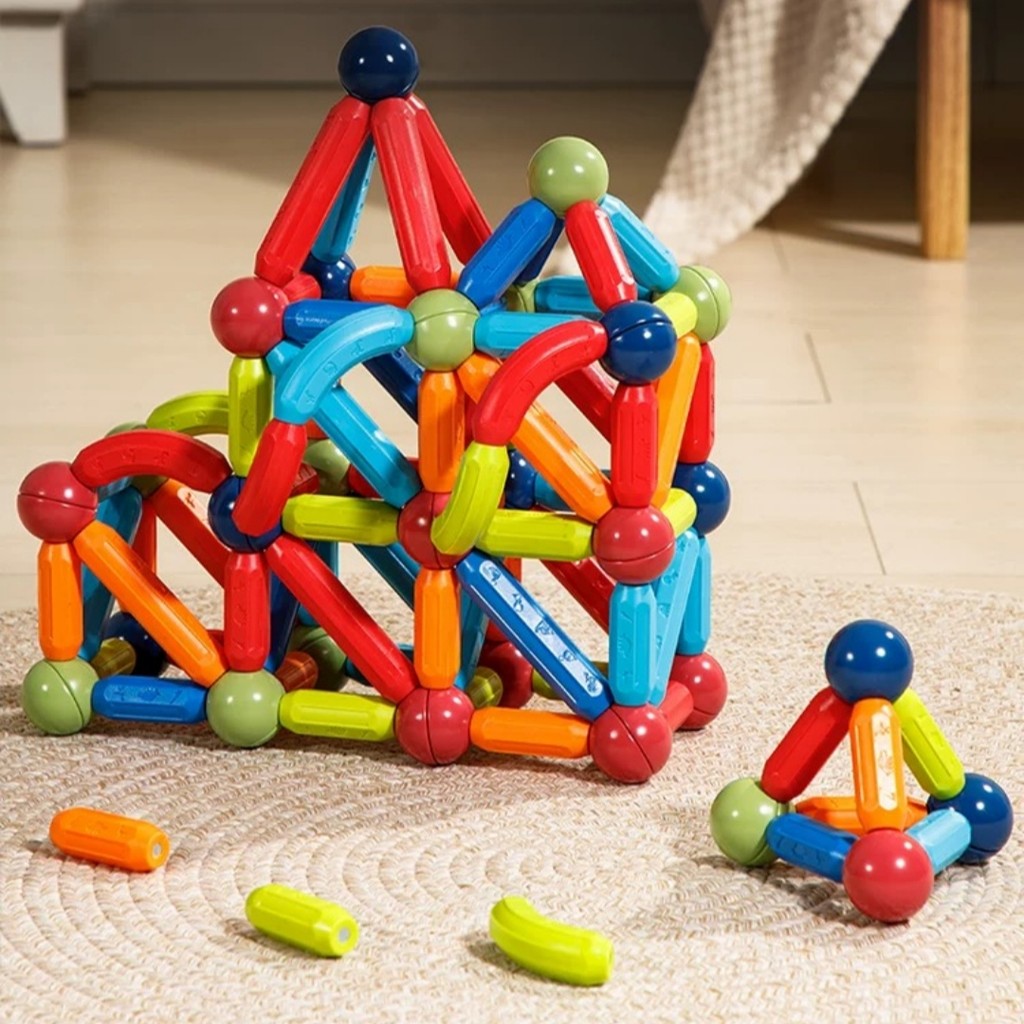 Timi 84Pcs Magnetic Blocks Toy Kids Magnetic Stick Balls 3D Geometric ...