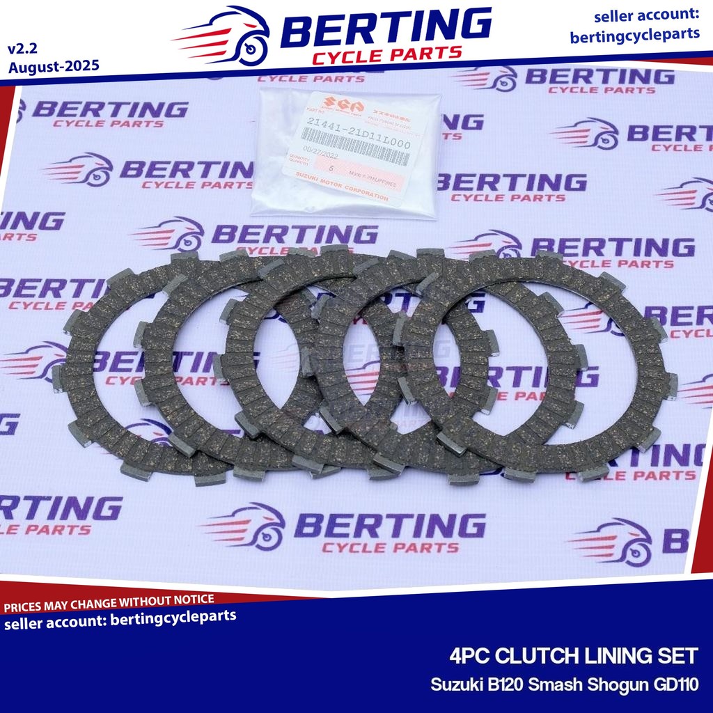 SGP 4PC CLUTCH LINING SET Suzuki B120 Stock | FITS Smash Shogun GD110 ...