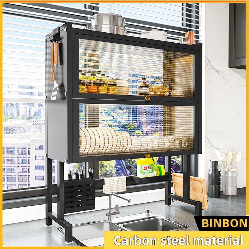 Metal Double-layer Dish Cabinet Rack Sink Rack With Cover Plate Storage ...