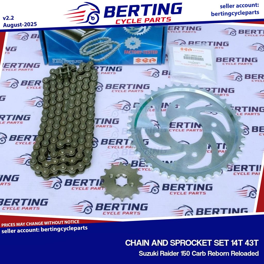 SGP CHAIN AND SPROCKET SET 14T 43T Suzuki Raider 150 Carb Reborn ...
