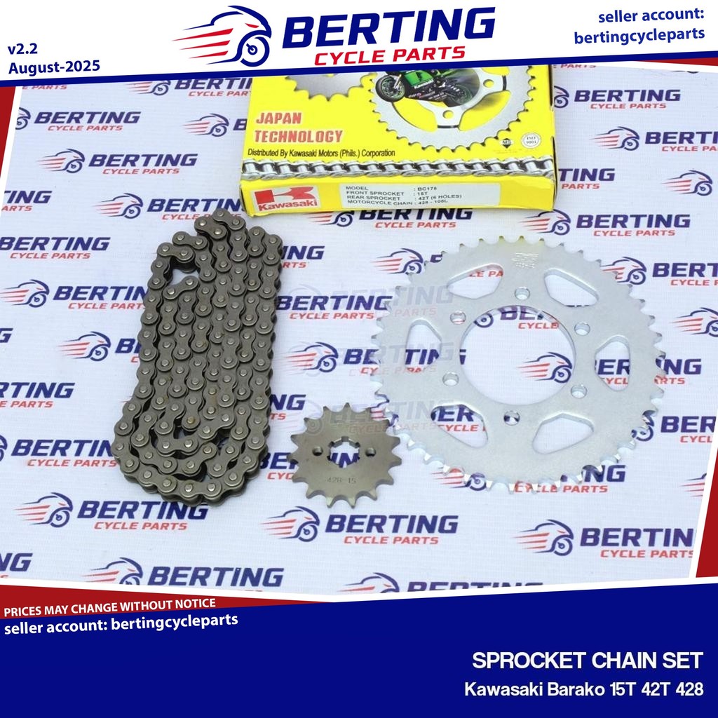 SPROCKET CHAIN SET Kawasaki Barako 15T 42T 428 Genuine RKM428108X1542T ...