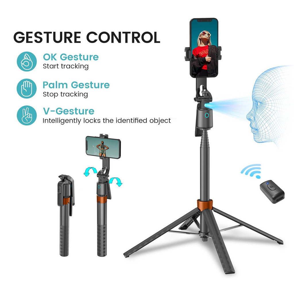 2025 New Face Tracking Selfie Stick With Bluetooth Remote Gesture ...