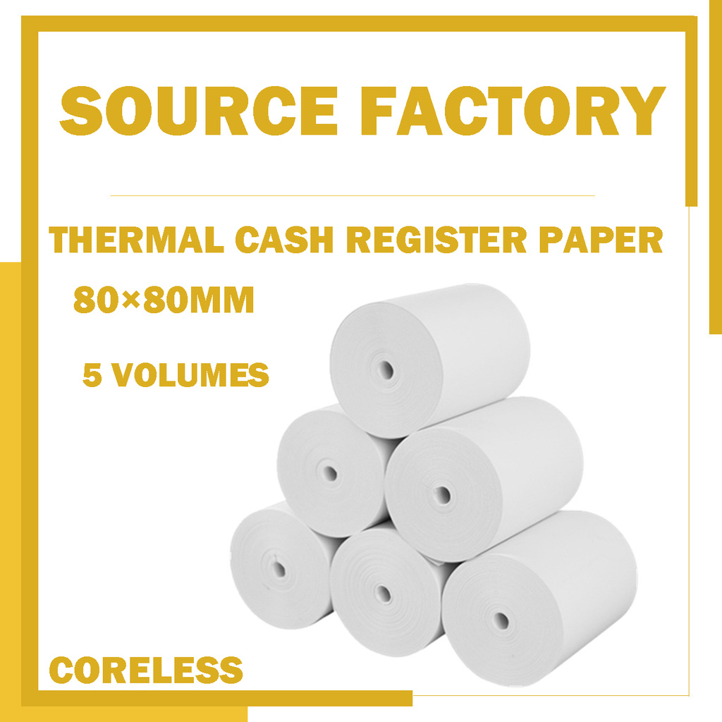 5 Roll Coreless Cash Register Paper 80x80 Printer Paper Supermarket 58M ...
