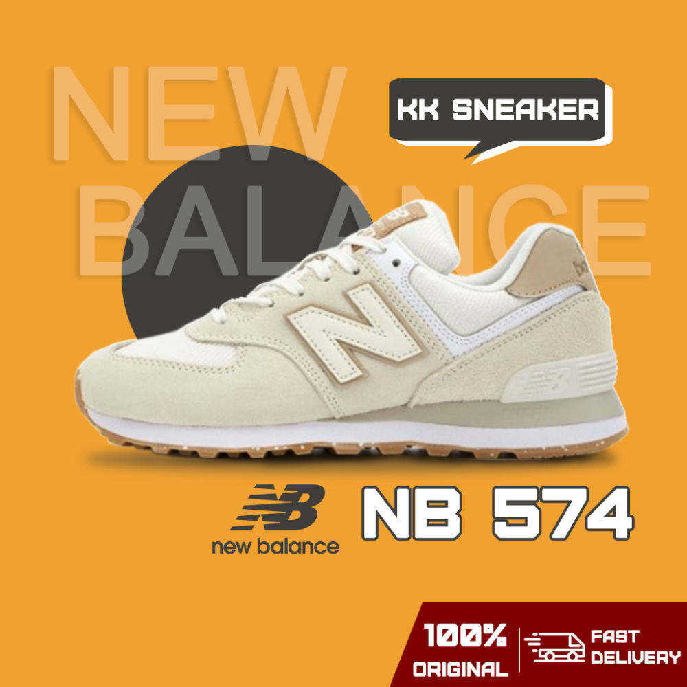 100 Original New Balance 574 Light Yellow for women running shoes【SG