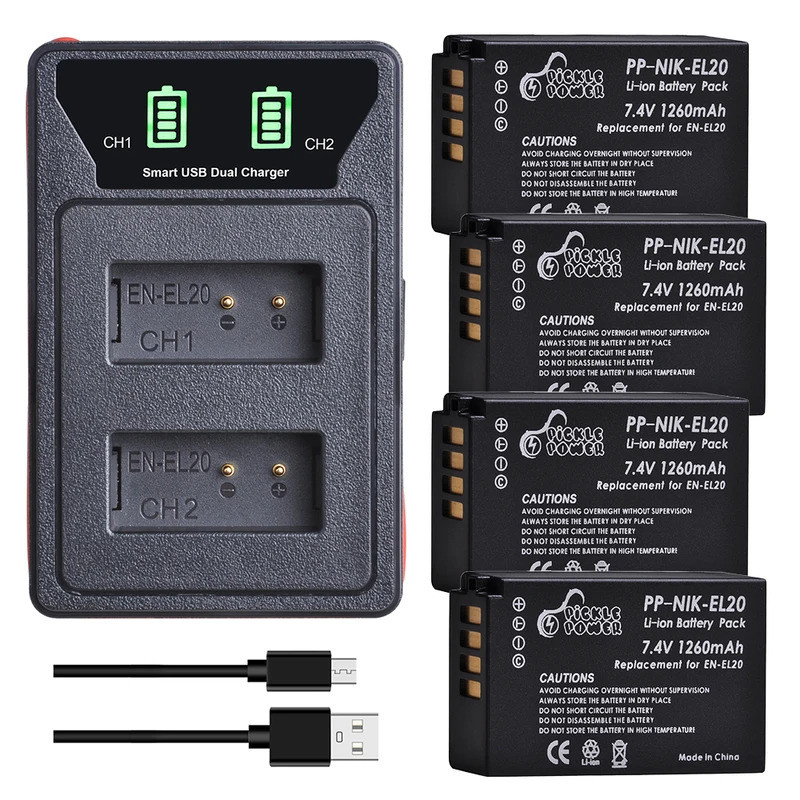 Pickle Power Camera Baery ENEL20 EN EL20a LED Builtin USB Dual