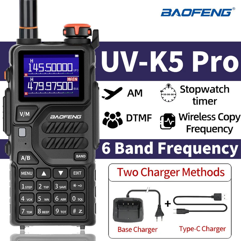 Baofeng UVK5 Pro Air Band Walkie Talkie Long Range Two Way Ham Radio