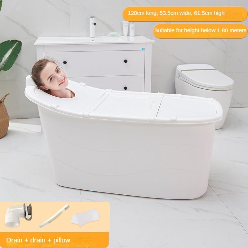 Bath Tub Portable Adult Bathroom Shower Soaking Bathtub with Cover for