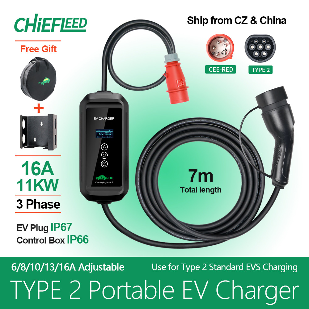Chiefleed Portable Adjust 16A 11KW EV Charger Type 2 IEC-62169 Timer 1 ...