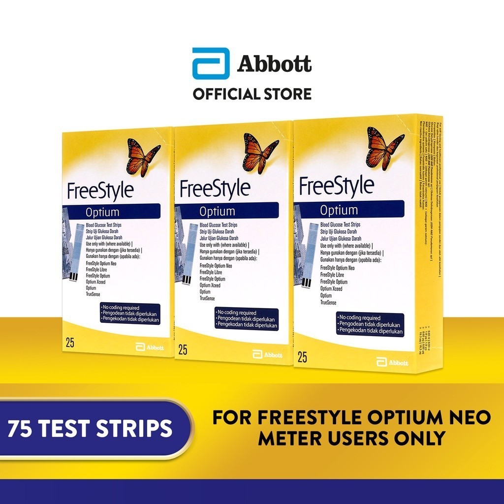 FreeStyle Optium Blood Glucose Test Strips 25s Bundle of 3 for Diabetes ...