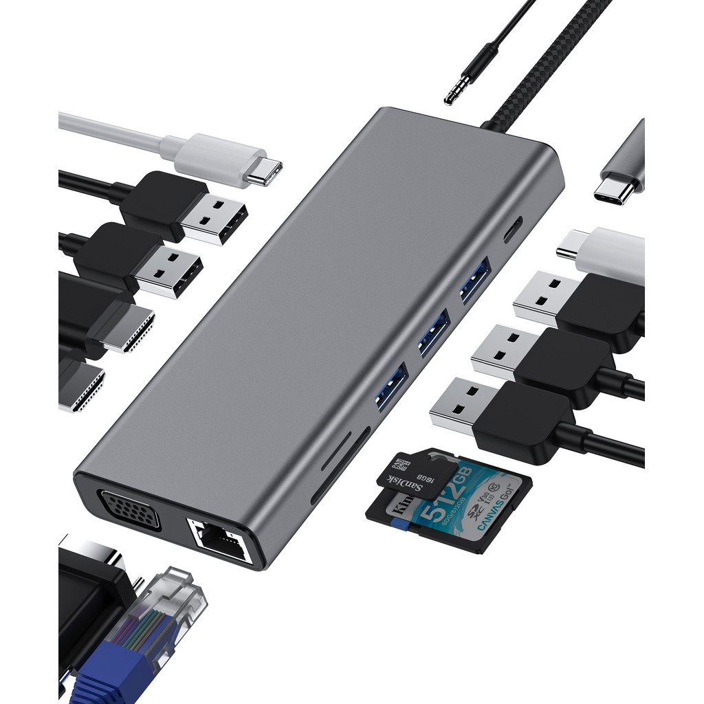 ♡USB C Docking Station Dual Monitor 14 in 1 Triple Display USB C Hub ...