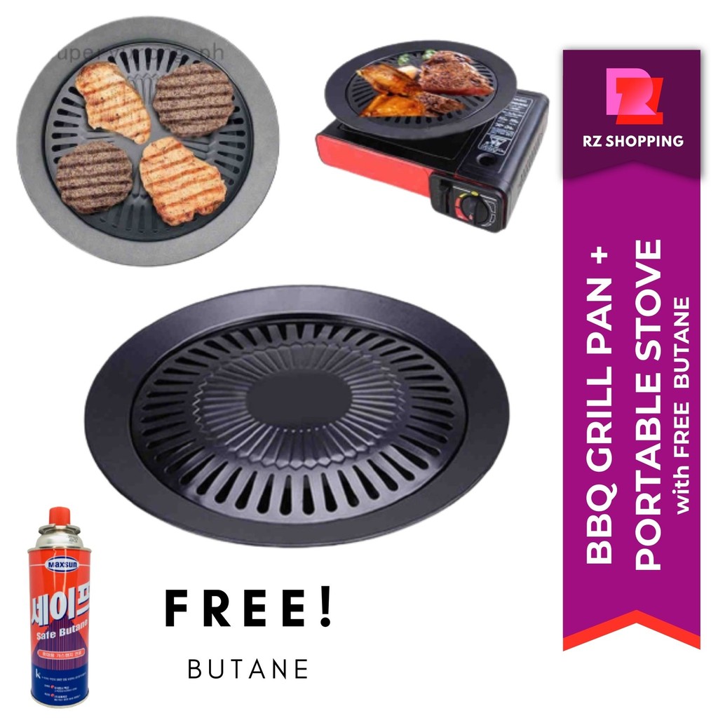 SMOKELESS ROUND GRILL PAN SINGLE STOVE WITH FREE BUTANE, Grill Pan For ...