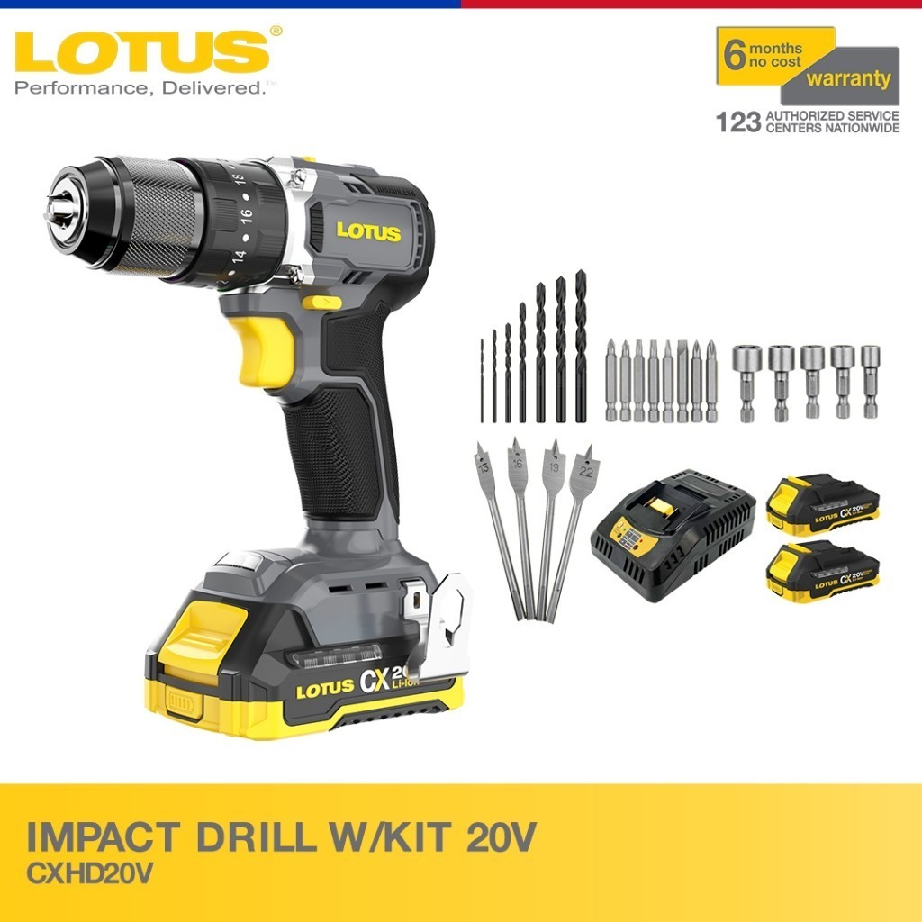 Lotus Impact Drill W/KIT 20V CXHD20V-80BL/2 with IMPACT DRIVER or ANGLE  GRINDER 20V