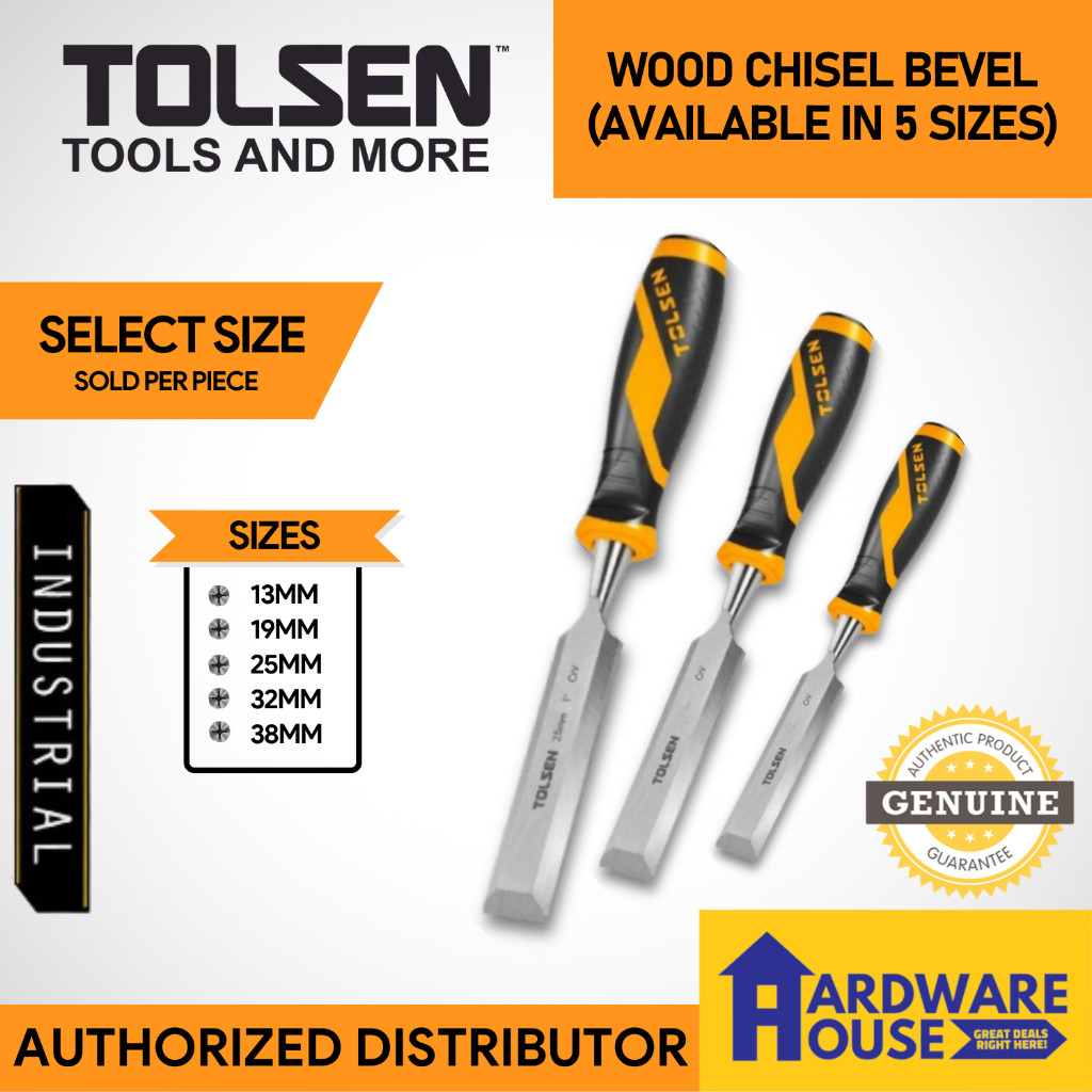 ORIGINAL TOLSEN Wood Chisel Industrial Series CrV Steel GriPro Handle 1 ...