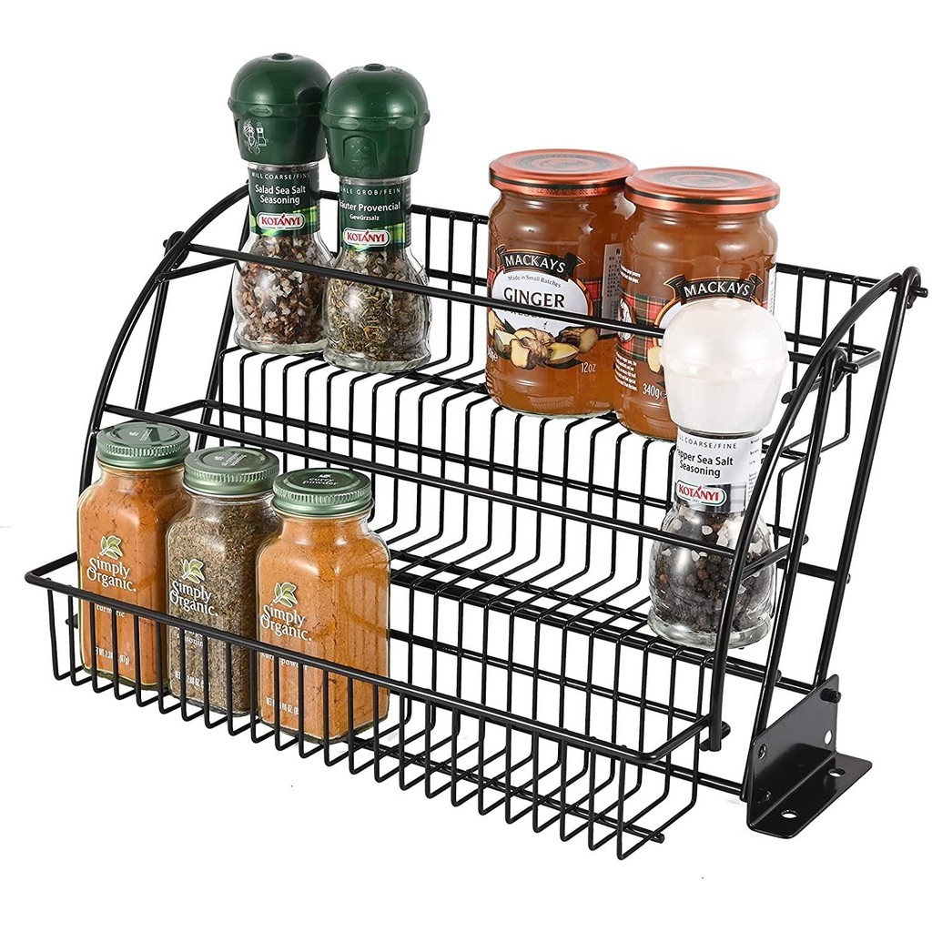 Metal 3-Tier Pull Down Spice Rack - Easy Reach Retractable Large ...