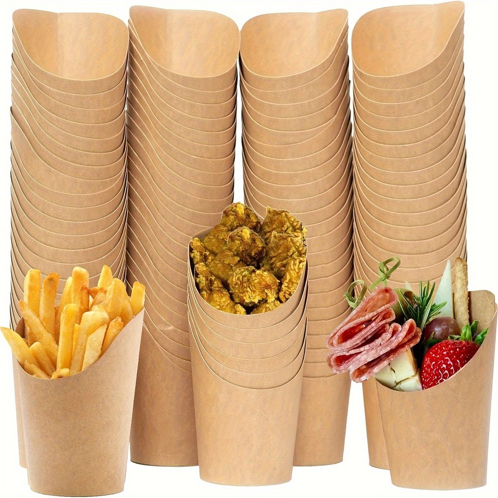 50pcs Fries Paper Cup Set 12oz Disposable Kraft Paper Fry Charcuterie ...
