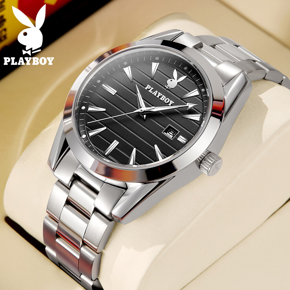 PLAYBOY Men's 2024 New Watch Waterproof Simple Dial Calendar Stainless