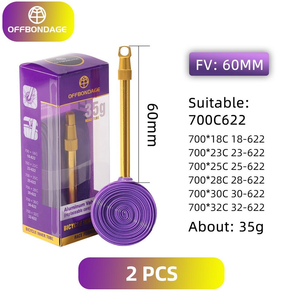 OFFBONDAGE 2Pcs Aluminum Valve Ultralight Bike Inner Tube 700C Road