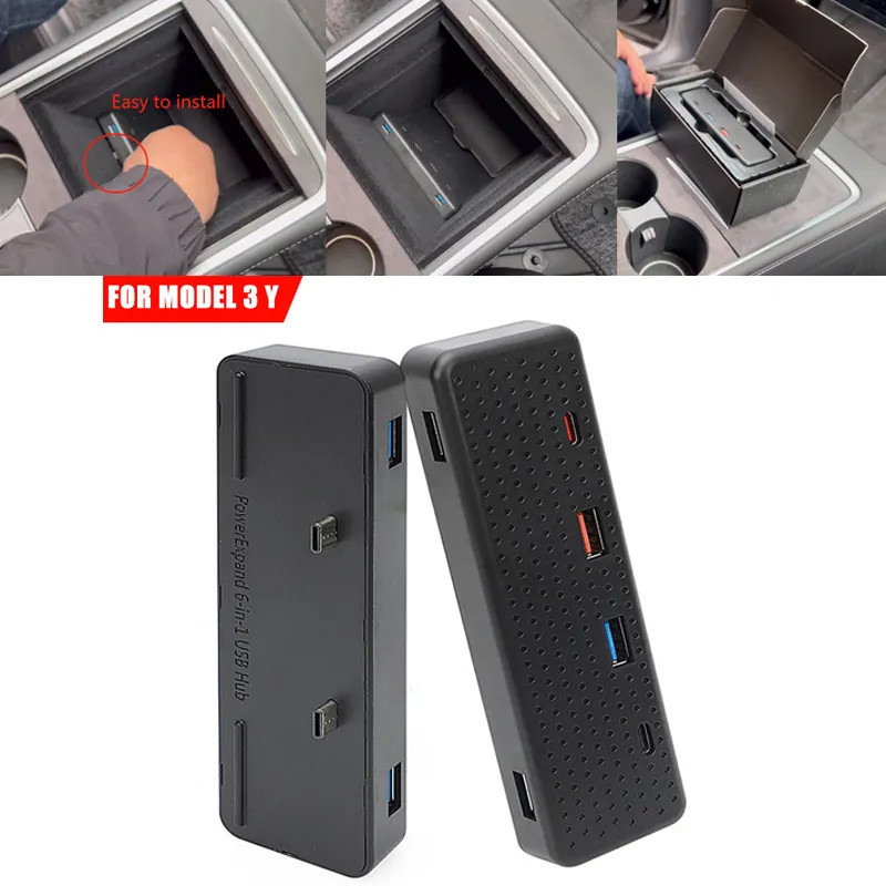웃USB Splitter Hub For Tesla Model 3 Y 2021 2022 Charging USB Splitter 6 ...
