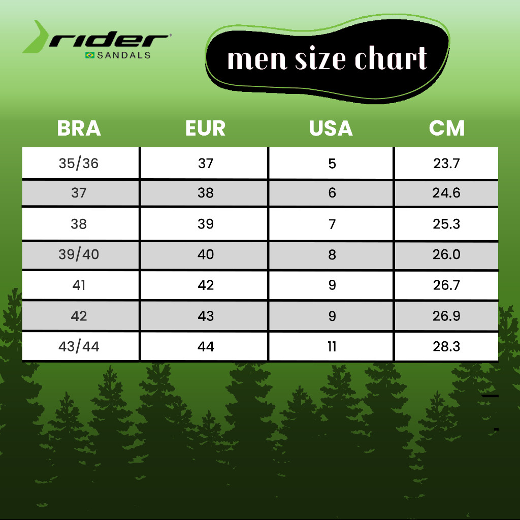 Rider sandals size chart store