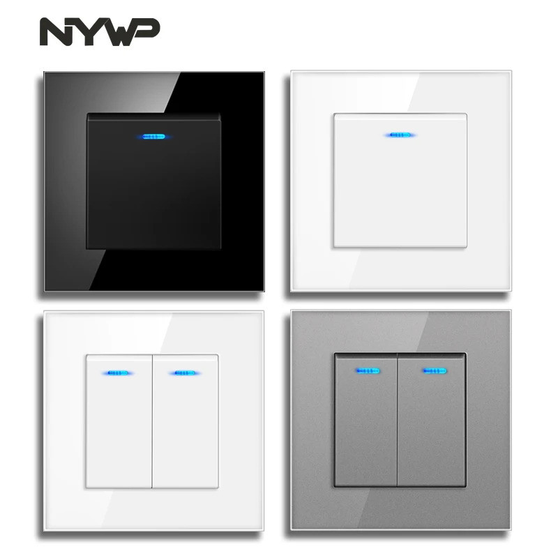NYWP Luxury Crystal Tempered Glass Panel 1 Gang 2 Way Light Switch On ...