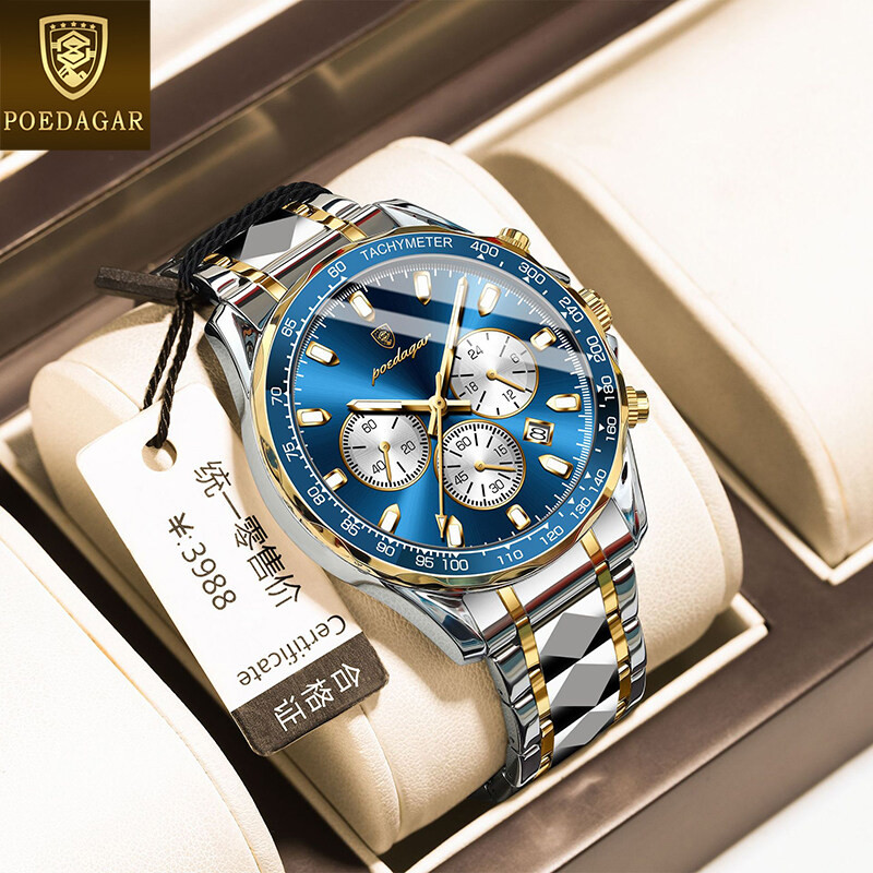 POEDAGAR chronograph watch for men waterproof 2024 new design original ...