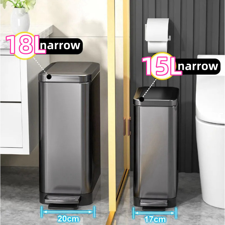 20L Stainless Clip Rust Seam Home Trash Can bin Toilet Bathroom Narrow ...