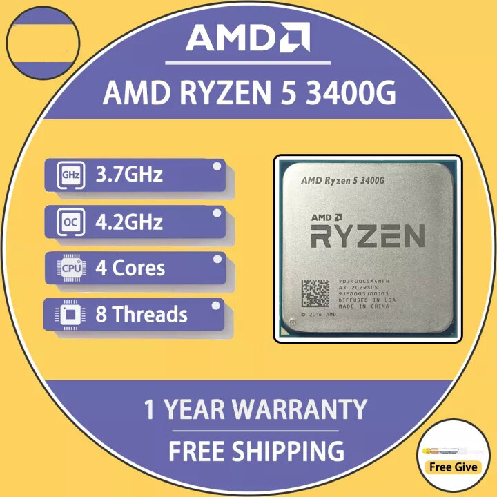 AMD Ryzen 5 3400G R5 3400G 3.7GHz Quad-Core Eight-Thread 65W CPU ...