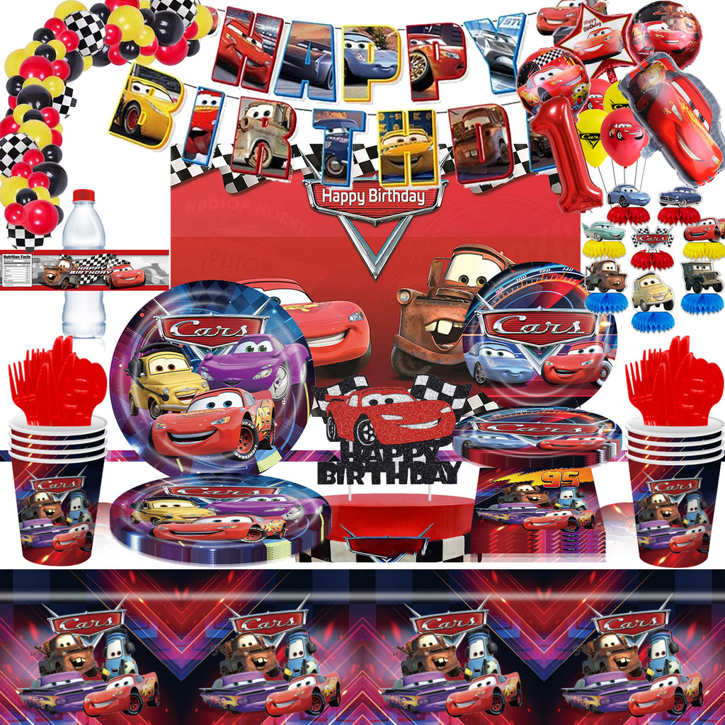 Cars Lightning McQueen Cups Plates Tablewares Set Balloons Birthday ...