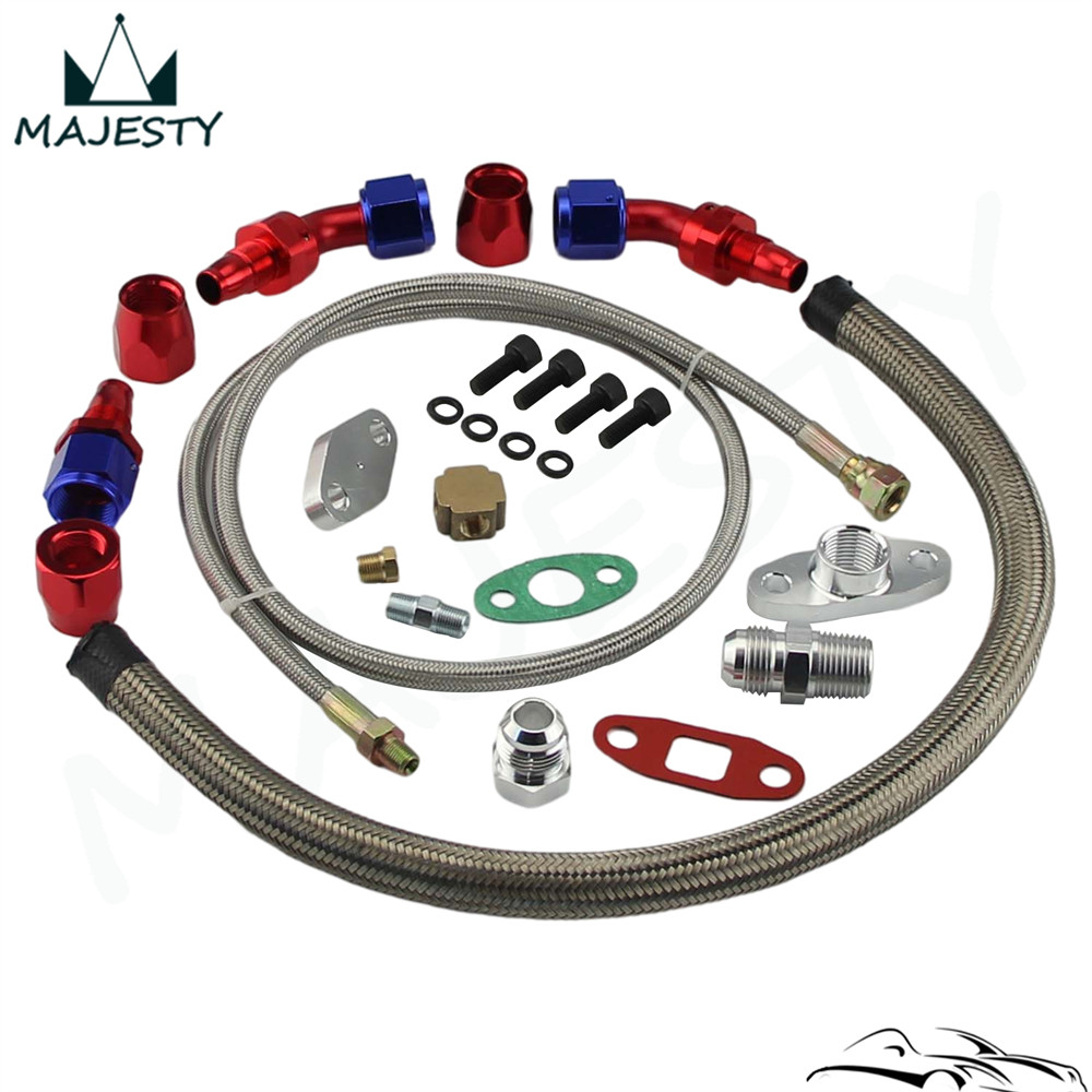 Turbo Oil Drain & Feed Line Kit – Fits T3 T4 T70 T66 GT35 Turbos – Anodized – Complete Hardware