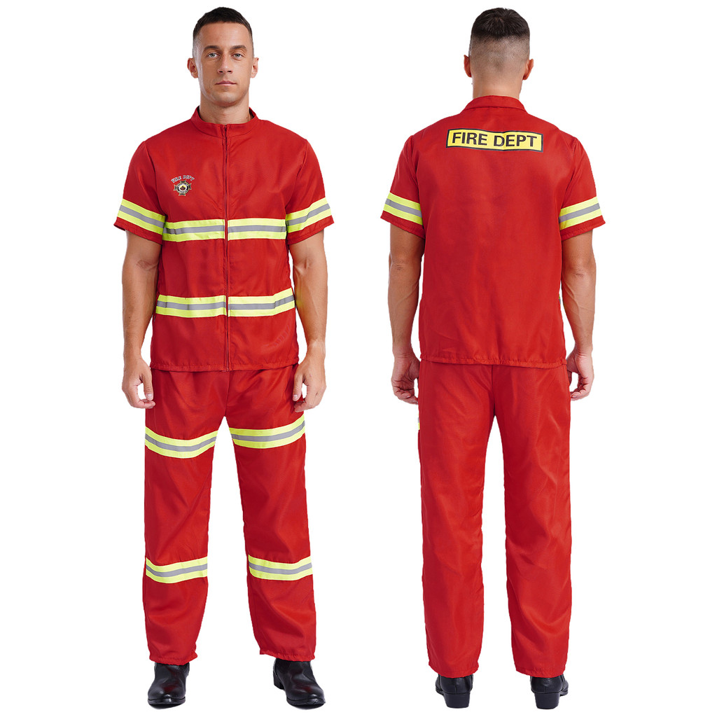 Yartina Mens Firefighter Dress Up Costume 4-piece Suit Plastic Helmet ...