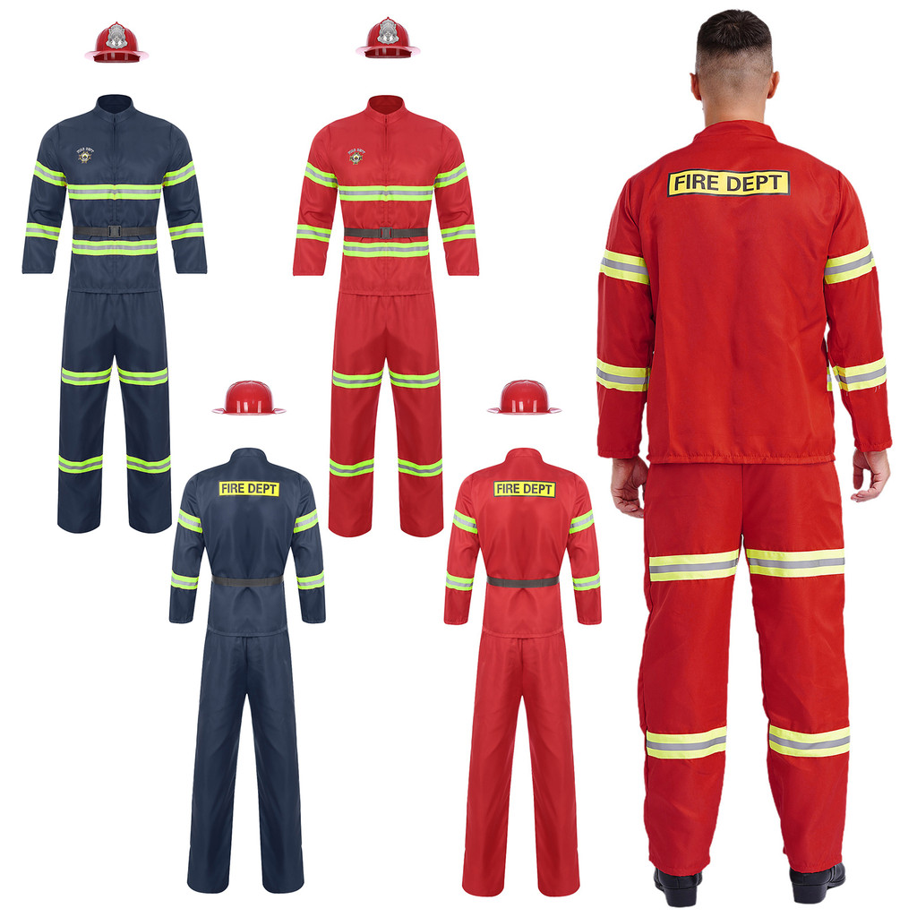 Rswnyirn Mens Firefighter Dress Up Costume 4-piece Suit Plastic Helmet ...