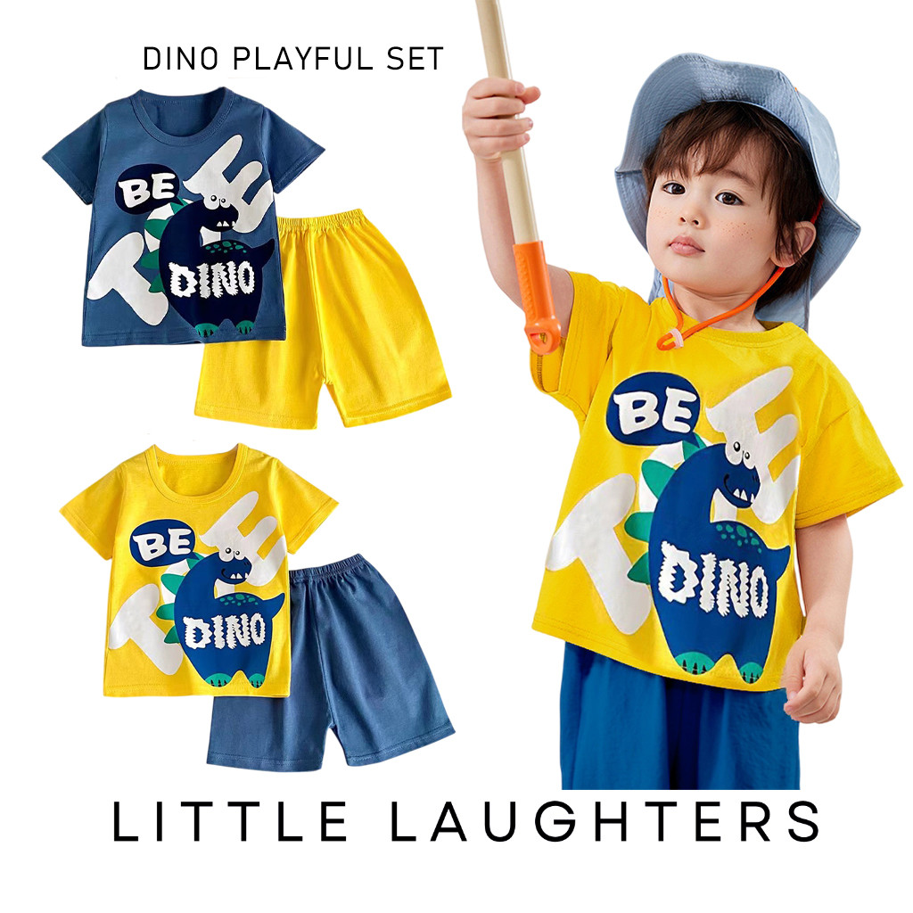 Babyhug 100% Cotton Single Jersey Knit Sleeveless Sando & Shorts Set With Dino Print - Yellow & White main image 0