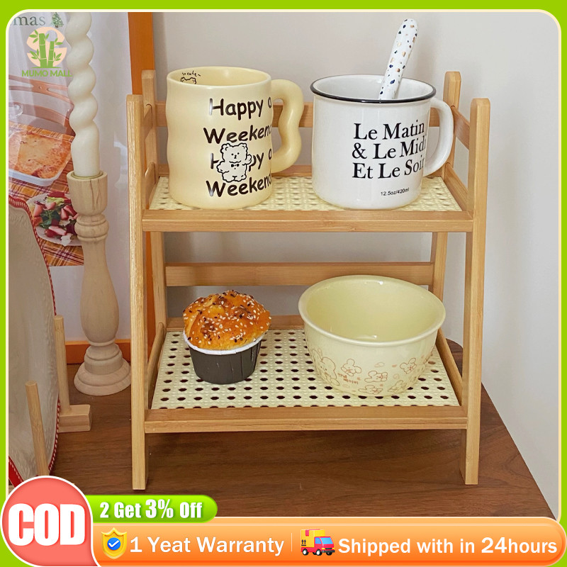 [On Hand] New Rattan Desktop Double-Layer Storage Rack Bedroom Storage ...