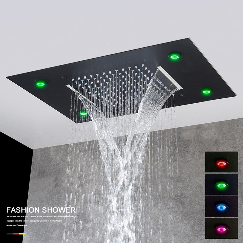 Shower Head LED Light Large Rainfall Faucet Square Sprayer Ceiling ...
