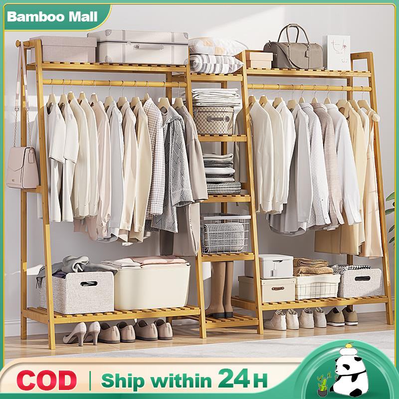 Bamboo Clothes Hanging Rack 80/100/130/150/190CM Wood/Brown Bedroom ...