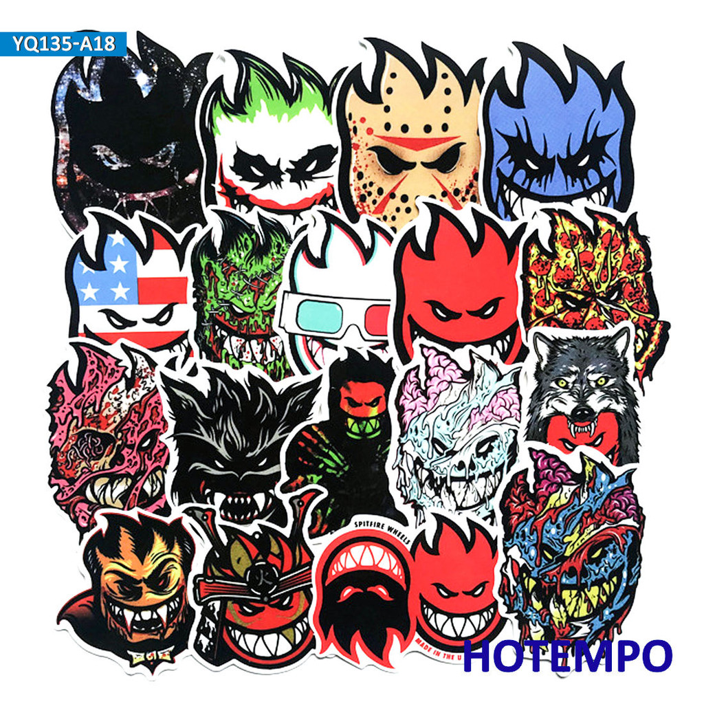 18pcs Funny Fire Spitfire Comics Art Skateboard Motorcycle Car Phone ...