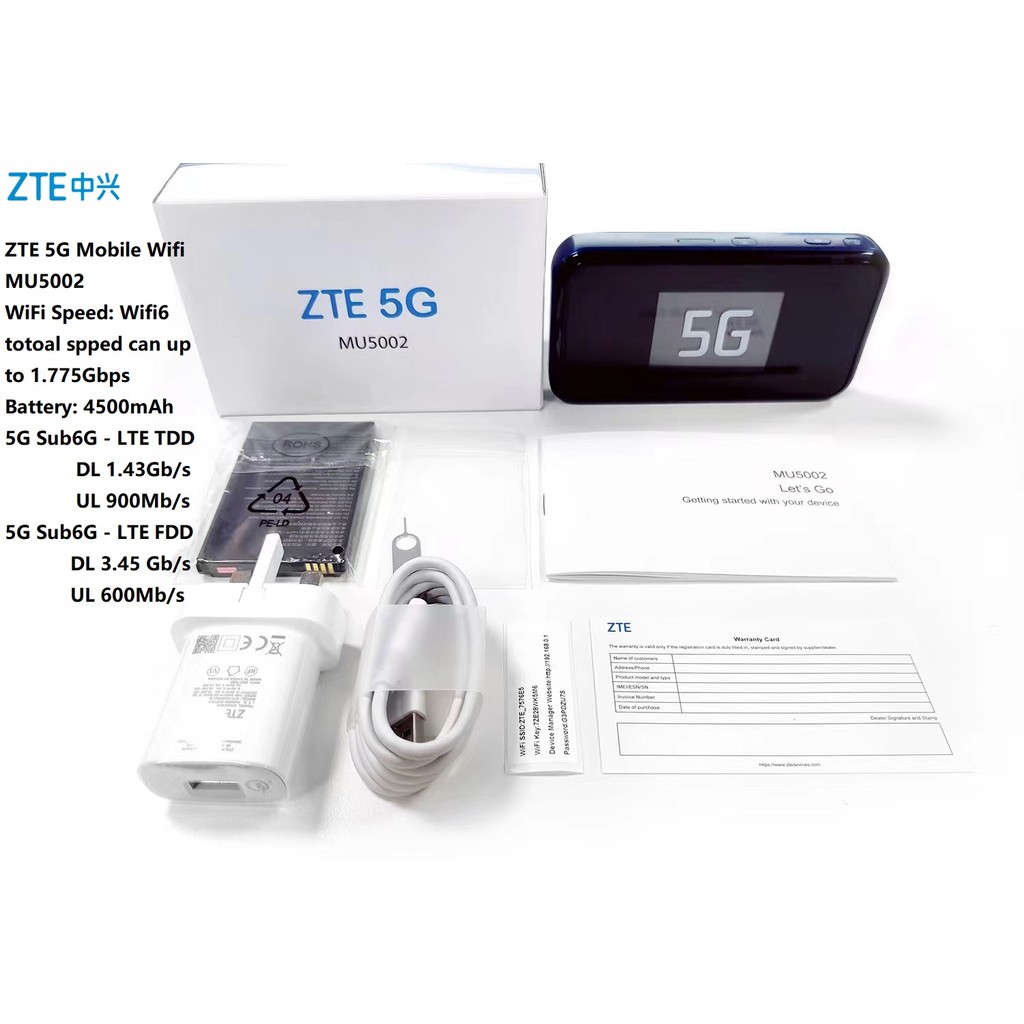 ZTE】MU5002 5G Mobile WiFi6 Router Support Wifi6 1.76Gbps 32 user Global