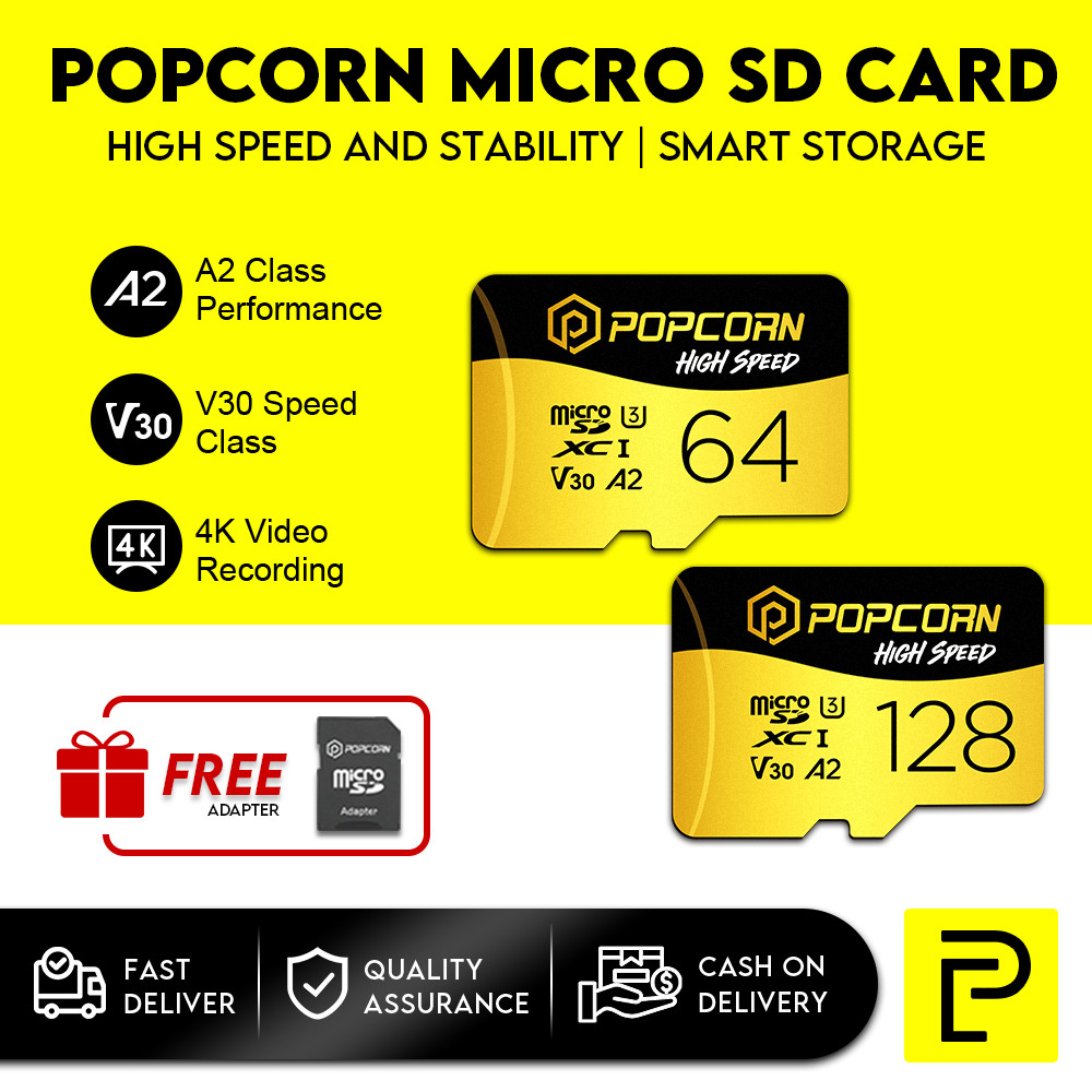 [FREE Card Reader] POPCORN Micro SD Card 64GB with Adapter Memory Card ...