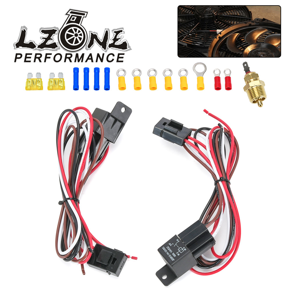 웃40Amp Dual Electric Fan Wiring Kit 175-185 Degree Wiring Relay Kit ...