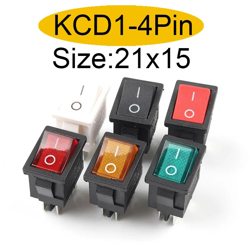 5/10 PCS KCD1 6A/250V AC 10A/125V 21*15mm 4 Pin Boat Car Rocker Switch ...