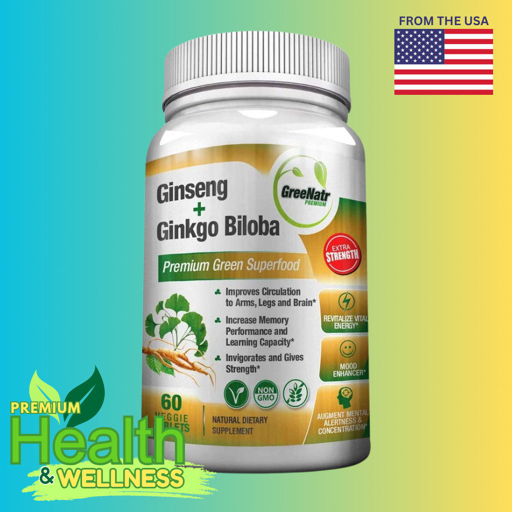 GreeNatr Ginseng + Ginkgo Biloba - Premium Superfood - 60 Veggie ...